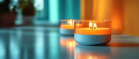 Cozy Modern Candles Illuminating a Contemporary Interior with Warm Ambient Light photo