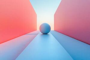 Minimalist Abstract Composition with Spherical Object Between Red and Blue Walls in Soft Lighting photo