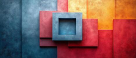 Abstract Geometric Background with Vibrant Colors and Textured Surfaces in Blue, Red, and Yellow photo