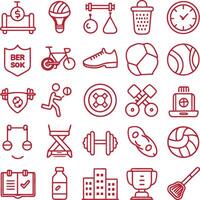 a set of red line icons that include a variety of items vector