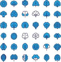 set of colorful thick outline brain icons vector