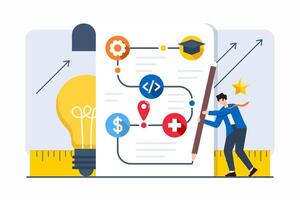Flat illustration of professional drawing career road map with various branching paths and milestones vector