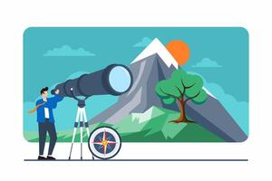 Flat illustration of professional using telescope to explore distant career opportunities and future prospects vector