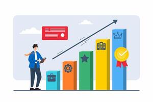 Flat illustration of individual charting course through different career stages with directional arrows vector