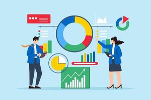 Flat illustration of two professionals analyzing data for problem-solving and solution finding vector