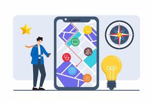 Flat illustration of professional using GPS device to navigate through career paths and opportunities vector