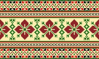 a detailed pattern composed of square designs,flower pattern red color , green ,black and orange square shape vector