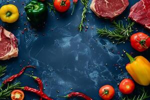Fresh ingredients on a dark surface for cooking in the kitchen photo