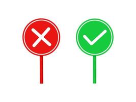 two red and green traffic signs with a cross and a tick vector
