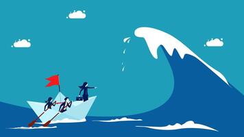 businessman in a boat with a red flag on top of a wave vector