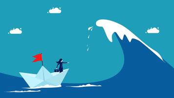 businessman in a boat with a red flag on top of a wave vector