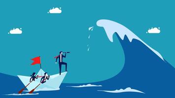 businessman on a boat with a red flag and a wave vector