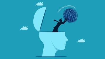 a man is standing inside of a head with a spiral in it vector