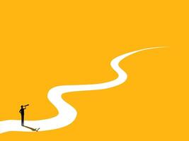 Forecast, business goal. Businessman standing looking at binoculars on a winding path vector