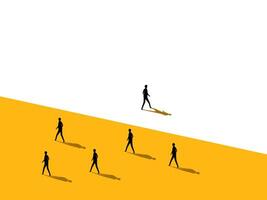 Difference and distinctiveness. businessman walking away from the crowd vector