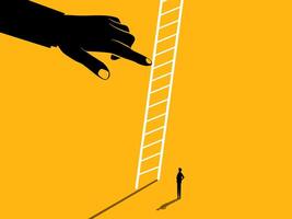 Big business hinders small business. Hands push the ladder down vector