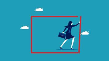 a woman in a business suit is walking through a red frame vector