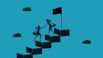 two people are climbing up a ladder with a flag vector