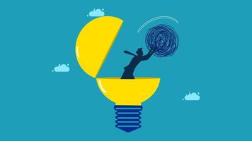 a person is standing inside a light bulb with a hand on top vector