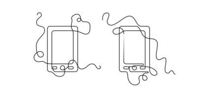 smart phone illustration with continuous line style. unique and creative concept vector