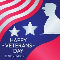Happy veterans day design with flag star and soldier gradient effect on blue background. vector
