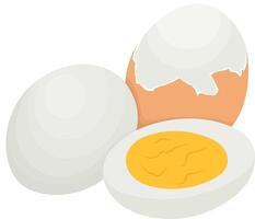 Boiled Chicken Egg with Cracked Eggshell and Sliced Isolated on White Background vector