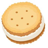 Vanilla Sandwich Cookies Snack Isolated on White Background vector