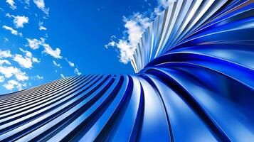 Abstract Blue Metallic Structure with Sky and Clouds photo