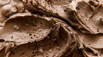 Close-up of Swirled Chocolate Ice Cream with Chocolate Chips photo