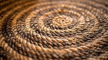 Close-up of a Woven Rope Texture with Spiral Pattern photo