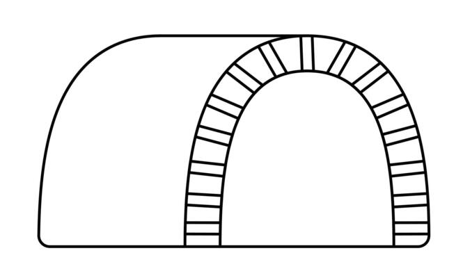 black and white tunnel icon. Railway or highway gate line sign. Railroad tube passage clipart or coloring page isolated on white background