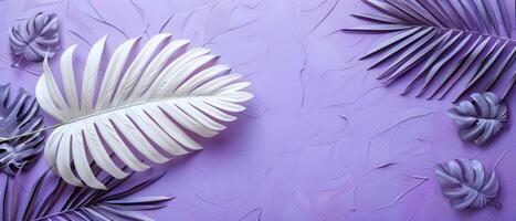 Abstract Tropical Leaves on a Textured Purple Background with Modern Minimalist Design photo