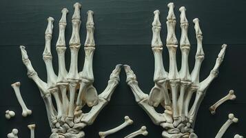 Human Hand Skeletons on Dark Background with Scattered Bones - Medical and Educational Image photo