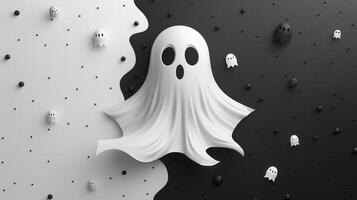 Abstract 3D Illustration of Ghosts on Black and White Background with Minimalist Design photo