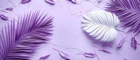 Abstract Composition with Purple and White Palm Leaves on a Pastel Lavender Background photo