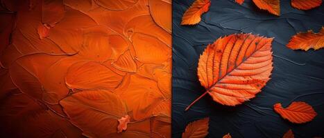 Vibrant Autumn Leaves on Textured Background with Contrasting Colors of Orange and Black photo