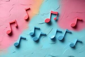 Colorful Musical Notes on Textured Background with Pink and Blue Gradient for Creative and Artistic Concepts photo