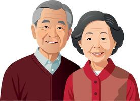 Senior asian couple smiling and posing for portrait- vector
