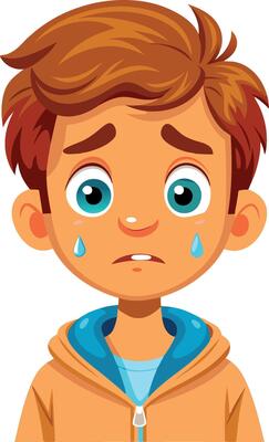 Portrait of a sad cartoon child showing his emotions