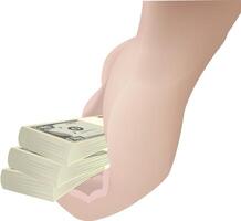 Hand holding stack of one hundred dollar bills vector