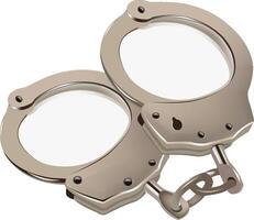 Pair of metallic handcuffs lying on white background vector