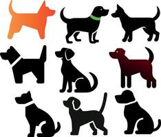 Nine different dog breeds posing in simple style illustrations vector