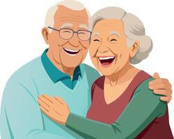 Happy senior couple embracing and laughing together- vector