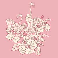 Hand drawn flamingo and flower illustration vector
