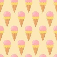 Ice cream seamless pattern. Waffle cone with scoops of ice cream. Background for poster, print, cards, wrapping paper, clothes decoration and ice cream shop vector