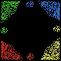 Abstract multicolored doodle style pattern on black background vector
