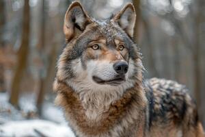 Majestic Wolf in Snowy Forest Captured in Stunning Detail During Winter Season photo