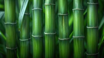 Close-Up of Vibrant Green Bamboo Stalks in a Lush Forest Setting photo