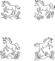 A Unicorn leaping line art illustration vector