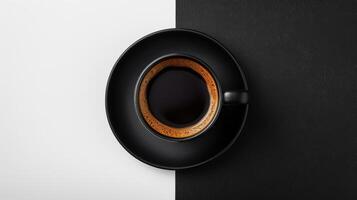 Minimalist Black Coffee Cup on Black and White Background - Top View photo